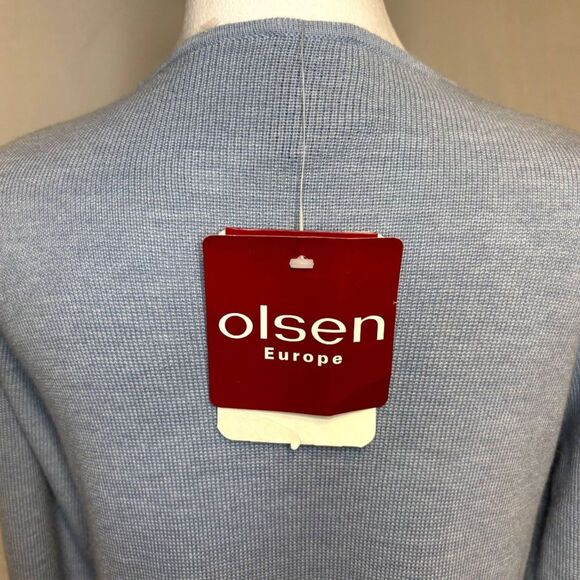 Olsen Knitted Blazer Baby Blue Cardigan Sweater Long Sleeve Womens Designer NWT - Picture 7 of 8